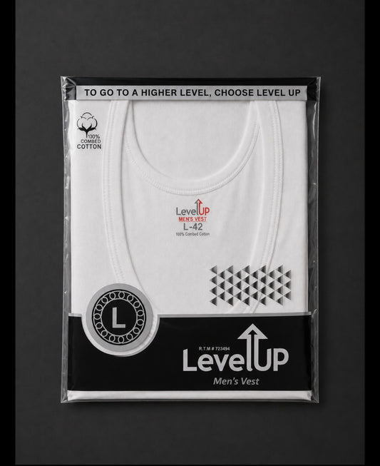 Level Up White sleeve Less Vest - Pack Of 3