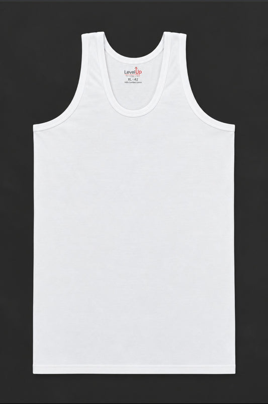 Level Up White sleeve Less Vest - Pack Of 3