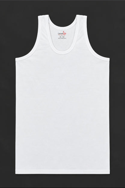 Level Up Supreme White Sleeveless Vest – Pack Of 6