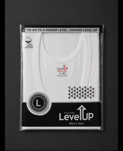 Level Up White sleeve Less Vest - Pack Of 3