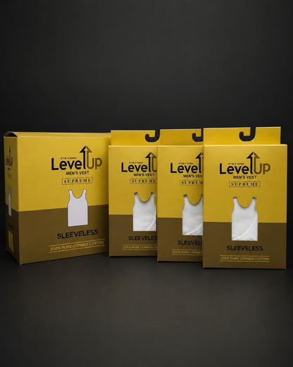 Level Up Supreme White Sleeveless Vest – Pack Of 6