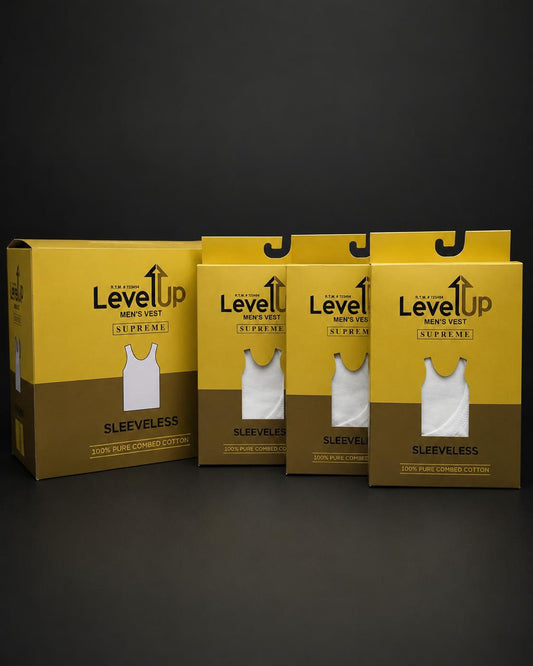 Level Up Supreme White Sleeveless Vest – Pack Of 6